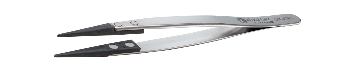 Ideal-tek ESD Plastic Tip Tweezers – Style 00 – Carbon Fiber Tips – 130mm (5.1″) – Swiss Made
