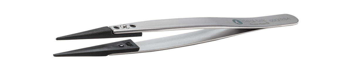 Ideal-tek ESD Plastic Tip Tweezers – Style 00 – Carbon Fiber Tips A00CF – 130mm (5.1″) – Swiss Made