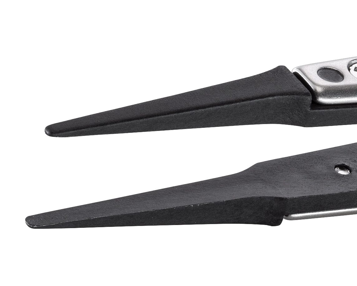 Ideal-tek ESD Plastic Tip Tweezers – Style 242 – Carbon Fiber Tips A242CF – 130mm (5.1″) – Swiss Made