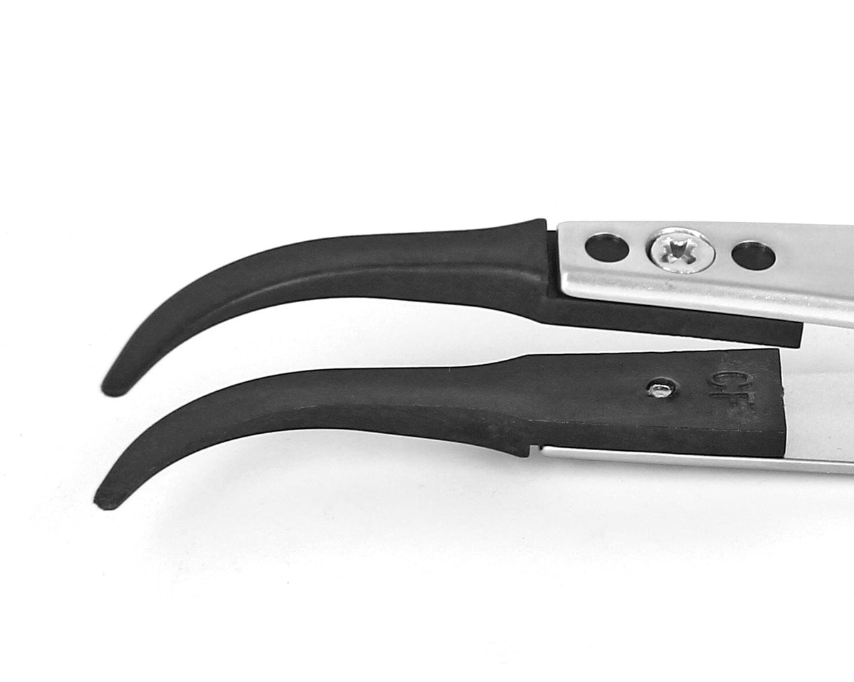 Ideal-tek ESD Plastic Tip Tweezers – Style 242B – Carbon Fiber Tips A242BCF – 115mm (4.5″) – Swiss Made