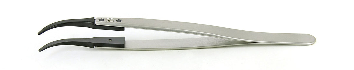 Ideal-tek ESD Plastic Tip Tweezers – Style 242B – Carbon Fiber Tips A242BCF – 130mm (5.1″) – Swiss Made