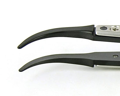 Ideal-tek ESD Plastic Tip Tweezers – Style 242B – Carbon Fiber Tips A242BCF – 130mm (5.1″) – Swiss Made