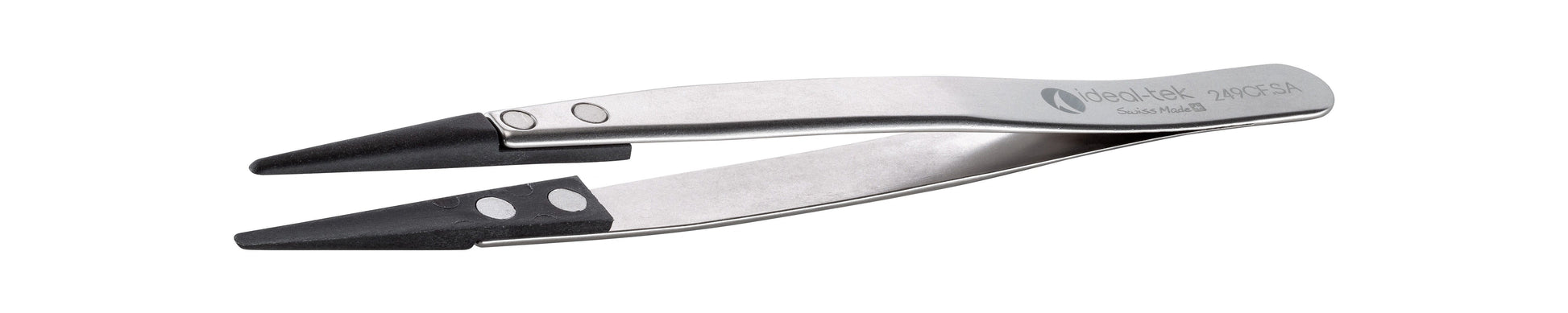 Ideal-tek ESD Plastic Tip Tweezers – Style 249 – Carbon Fiber Tips – 130mm (5.1″) – Swiss Made