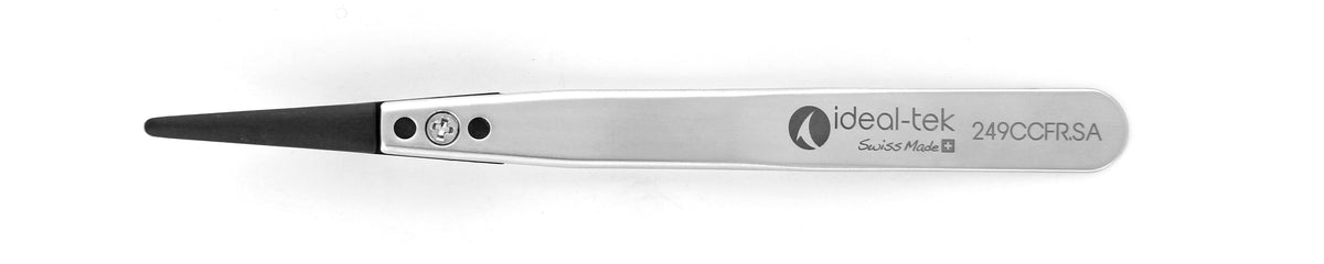 Ideal-tek ESD Plastic Tip Tweezers – Style 249 – Carbon Fiber Tips A249CF – 115mm (4.5″) – Swiss Made