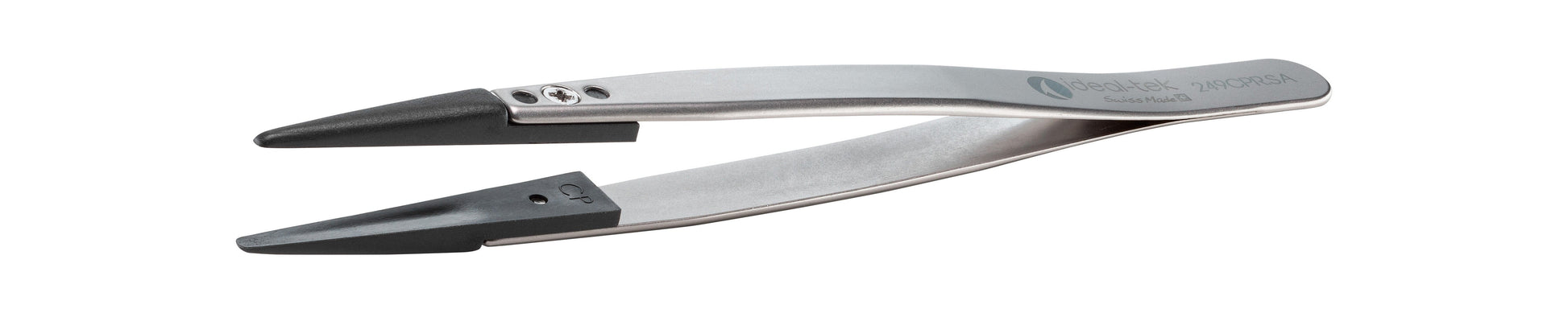 Ideal-tek ESD Plastic Tip Tweezers – Style 249 – PEEK Tips A249CP – 130mm (5.1″) – Swiss Made