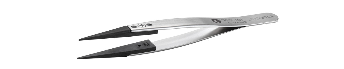 Ideal-tek ESD Plastic Tip Tweezers – Style 259 – Carbon Fiber Tips A259CF – 115mm (4.5″) – Swiss Made