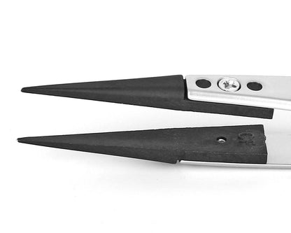 Ideal-tek ESD Plastic Tip Tweezers – Style 259 – Carbon Fiber Tips A259CF – 115mm (4.5″) – Swiss Made