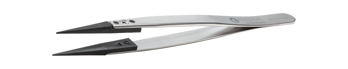 Ideal-tek ESD Plastic Tip Tweezers – Style 259 – Carbon Fiber Tips A259CF – 130mm (5.1″) – Swiss Made