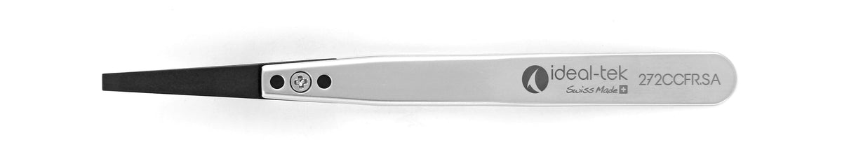 Ideal-tek ESD Plastic Tip Tweezers – Style 272 – Carbon Fiber Tips A272CF – 115mm (4.5″) – Swiss Made