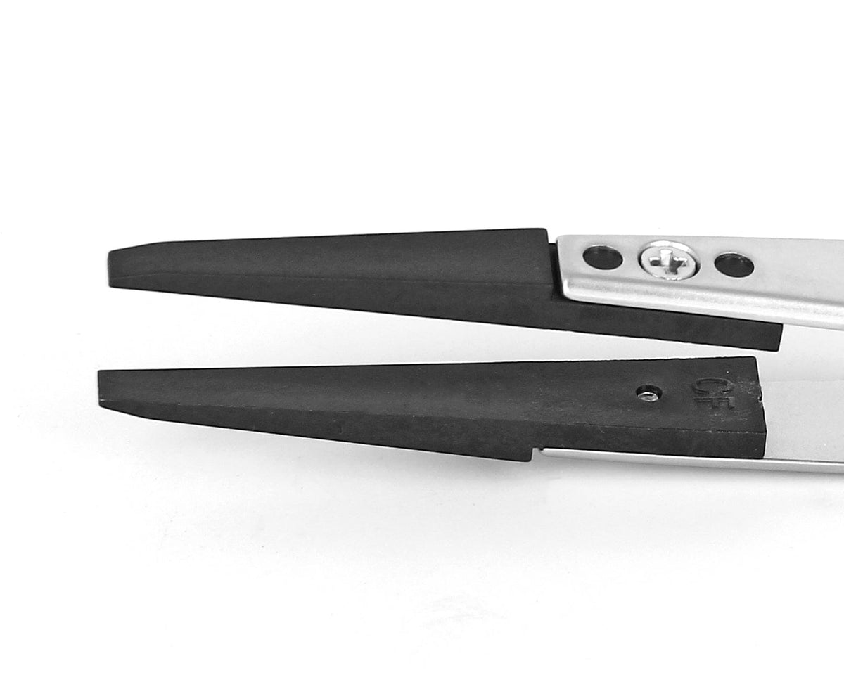 Ideal-tek ESD Plastic Tip Tweezers – Style 272 – Carbon Fiber Tips A272CF – 115mm (4.5″) – Swiss Made