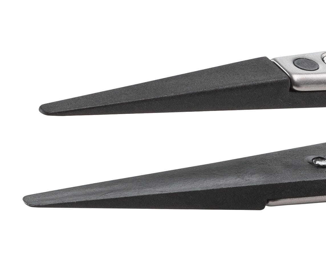Ideal-tek ESD Plastic Tip Tweezers – Style 2A – Carbon Fiber Tips A2ACF – 130mm (5.1″) – Swiss Made