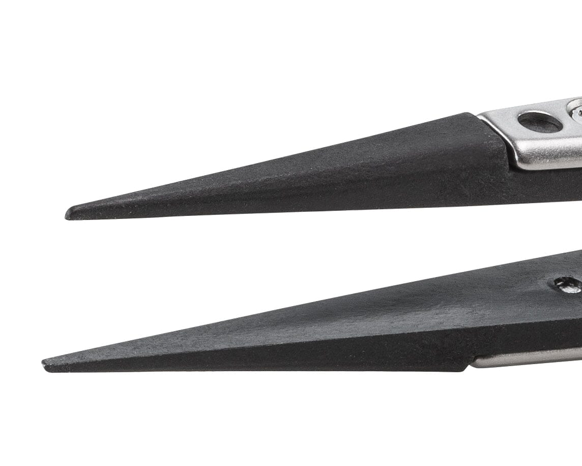 Ideal-tek ESD Plastic Tip Tweezers – Style 3 – Carbon Fiber Tips A2CF – 130mm (5.1″) – Swiss Made