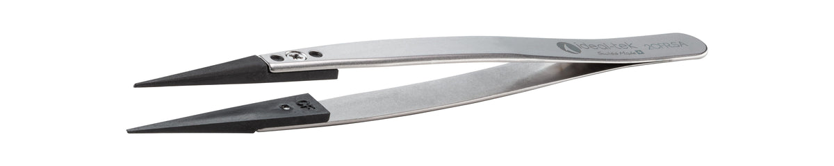 Ideal-tek ESD Plastic Tip Tweezers – Style 3 – Carbon Fiber Tips A2CF – 130mm (5.1″) – Swiss Made