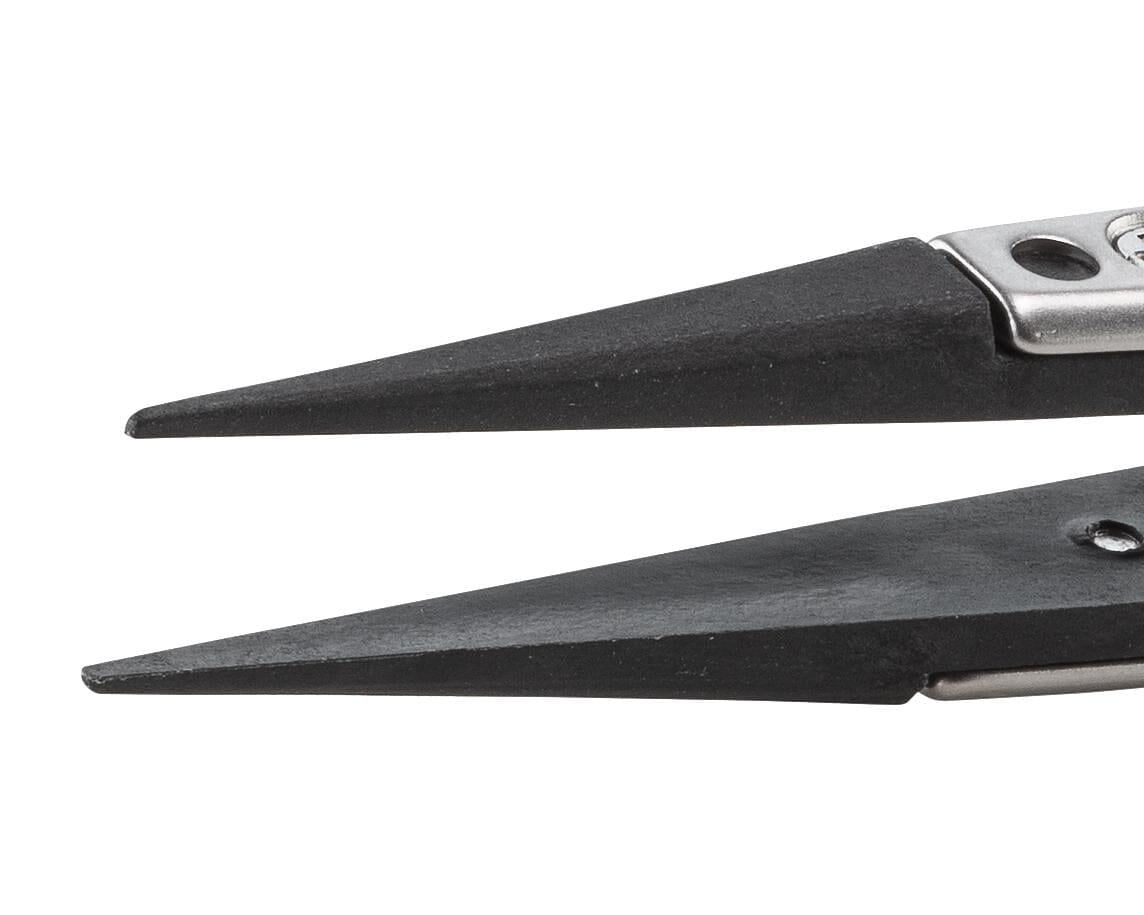 Ideal-tek ESD Plastic Tip Tweezers – Style 3 – Carbon Fiber Tips A3CF – 115mm (4.5″) – Swiss Made