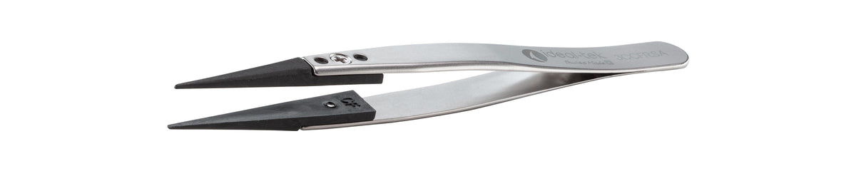 Ideal-tek ESD Plastic Tip Tweezers – Style 3 – Carbon Fiber Tips A3CF – 115mm (4.5″) – Swiss Made