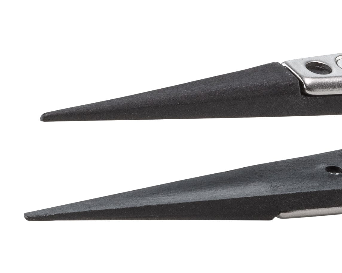 Ideal-tek ESD Plastic Tip Tweezers – Style 3 – Carbon Fiber Tips A3CF – 130mm (5.1″) – Swiss Made