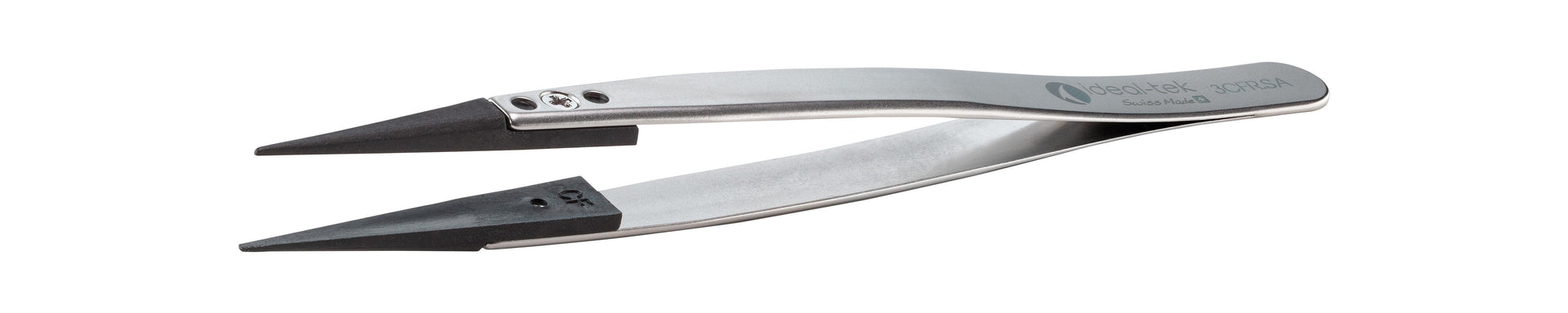 Ideal-tek ESD Plastic Tip Tweezers – Style 3 – Carbon Fiber Tips A3CF – 130mm (5.1″) – Swiss Made