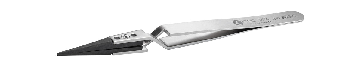 Ideal-tek ESD Plastic Tip Tweezers – Style 3 – PEEK Tips A3CP – 130mm (5.1″) – Swiss Made