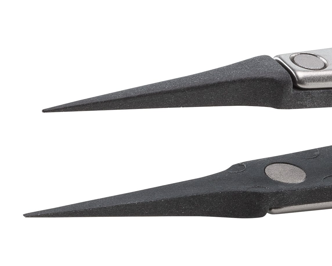 Ideal-tek ESD Plastic Tip Tweezers – Style 5 – Carbon Fiber Tips – 130mm (5.1″) – Swiss Made