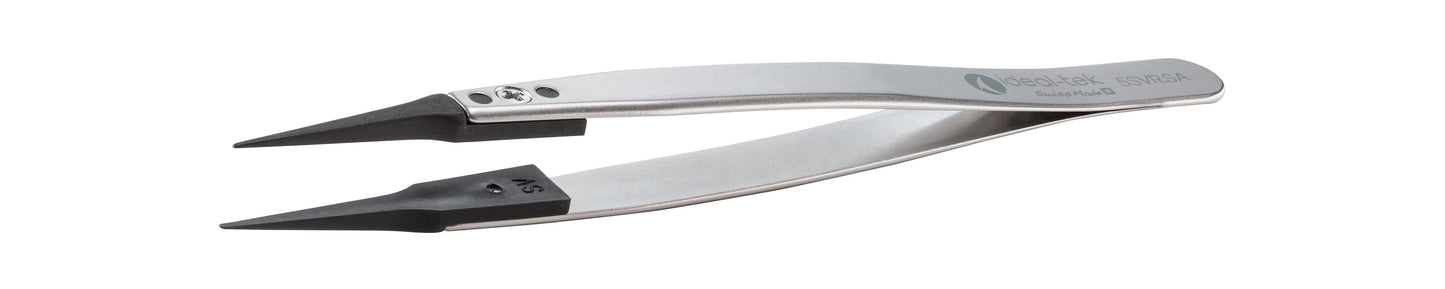 Ideal-tek ESD Plastic Tip Tweezers – Style 5 – PVDF Tips A5SV – 130mm (5.1″) – Swiss Made