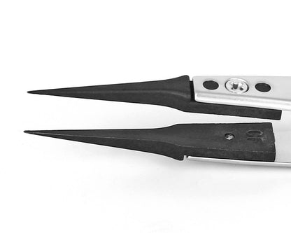Ideal-tek ESD Plastic Tip Tweezers – Style 5UF – Carbon Fiber Tips A5UFCF – 115mm (4.5″) – Swiss Made
