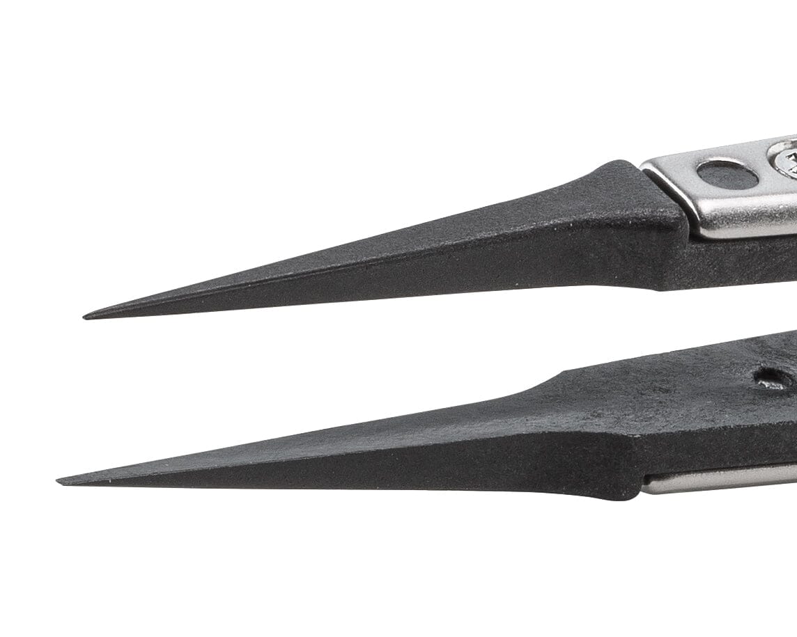 Ideal-tek ESD Plastic Tip Tweezers – Style 5UF – Carbon Fiber Tips A5UFCF – 130mm (5.1″) – Swiss Made