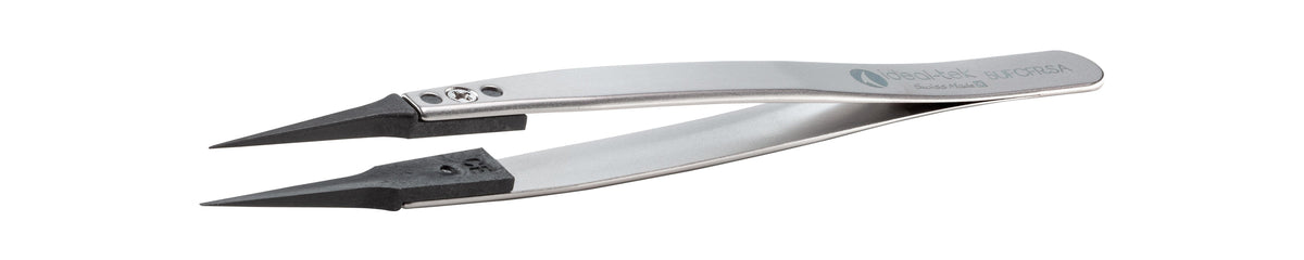 Ideal-tek ESD Plastic Tip Tweezers – Style 5UF – Carbon Fiber Tips A5UFCF – 130mm (5.1″) – Swiss Made