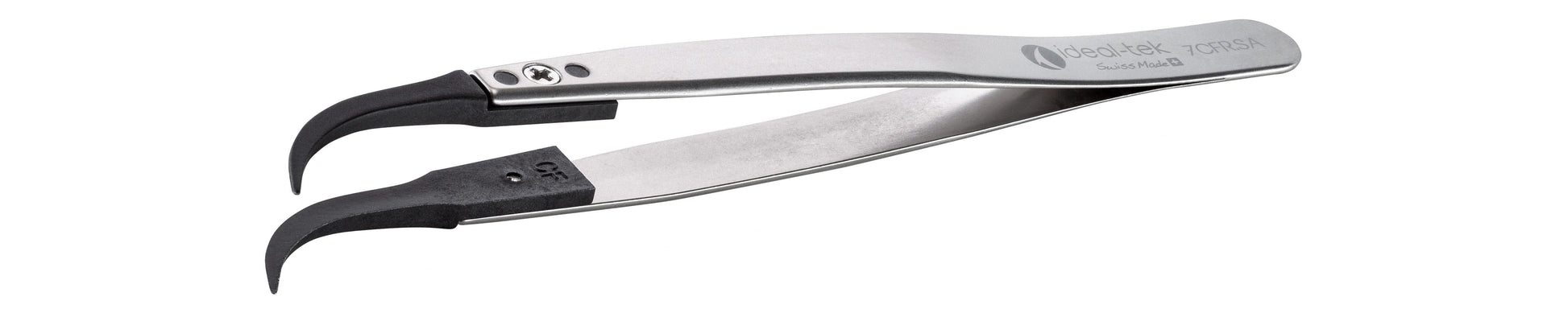 Ideal-tek ESD Plastic Tip Tweezers – Style 7 – Carbon Fiber Tips A7CF – 130mm (5.1″) – Swiss Made