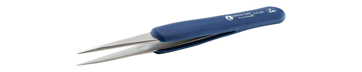 Ideal-tek ESD Rubber Tweezers – Style AA – Anti-Acid / Anti-Magnetic Stainless Steel – 130mm (5.1″) – Swiss Made