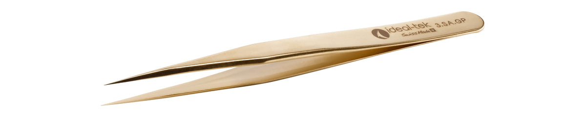 Ideal-tek Gold Plated tweezers – Style 3 – Anti-Acid / Anti-Magnetic Stainless Steel – 120mm (4.7″) – Swiss Made