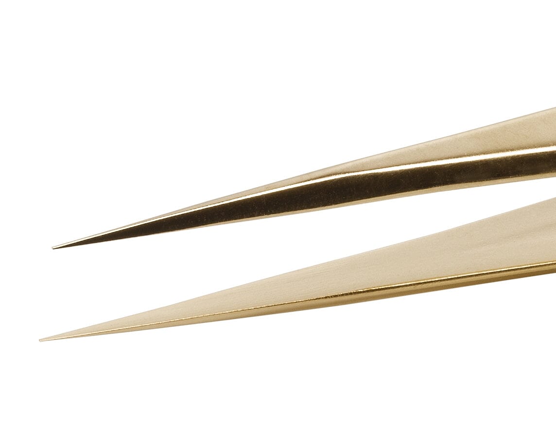 Ideal-tek Gold Plated tweezers – Style 3 – Anti-Acid / Anti-Magnetic Stainless Steel – 120mm (4.7″) – Swiss Made