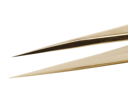 Ideal-tek Gold Plated tweezers – Style 3 – Anti-Acid / Anti-Magnetic Stainless Steel – 120mm (4.7″) – Swiss Made