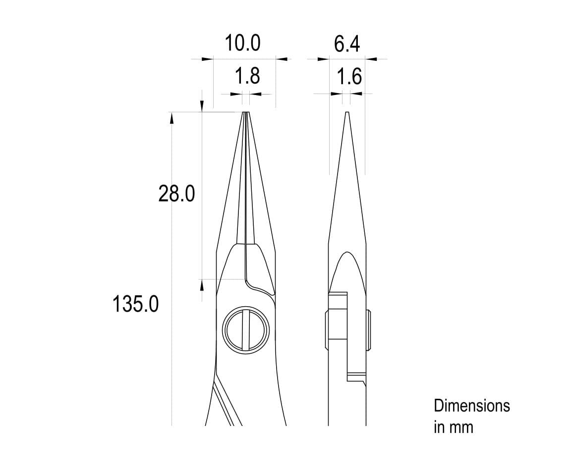 Ideal-tek High Precision Plier – Strong Snipe Nose – Serrated – 135mm (5.3″) – ESD – Made in Italy