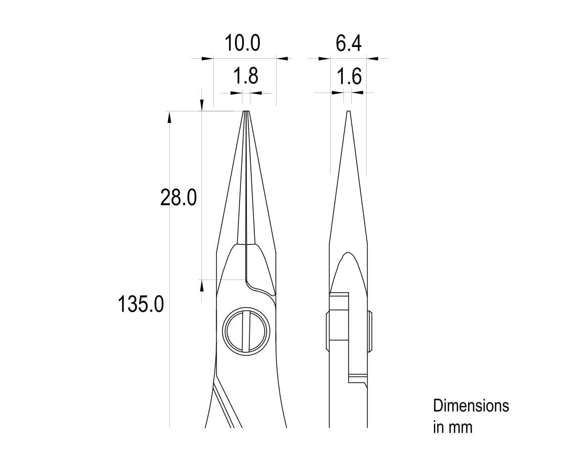 Ideal-tek High Precision Plier – Strong Snipe Nose – Smooth – 135mm (5.3″) – ESD – Made in Italy