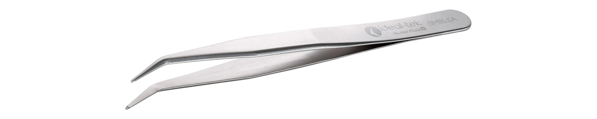 Ideal-tek SMD Tweezers – Style SM115 – Anti-Acid / Anti-Magnetic Stainless Steel – Bent – 115mm (4.5″) – Swiss Made