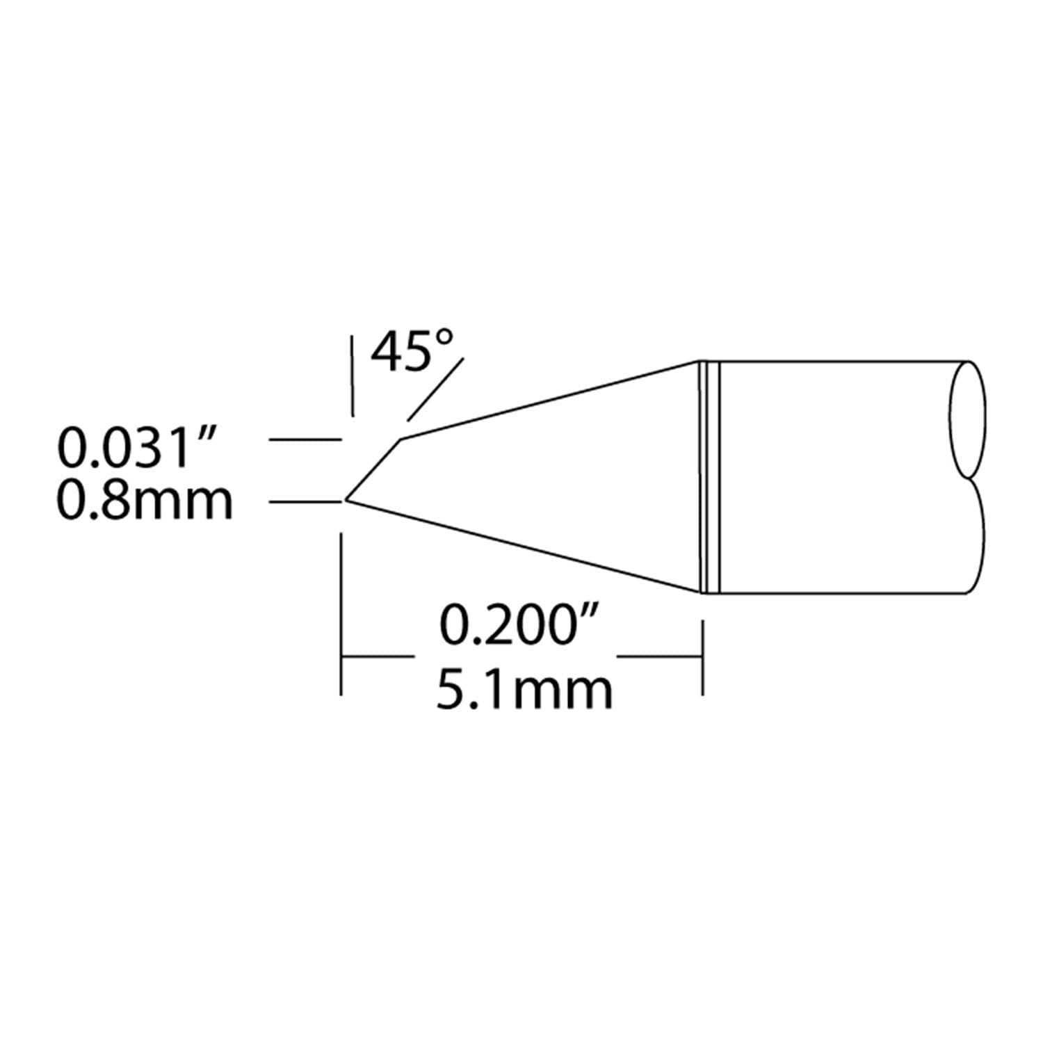 Metcal UFC-6HF5108S UFC UltraFine Rework Cartridge, Hoof, 0.8 mm x 5.1 mm, 600 Series