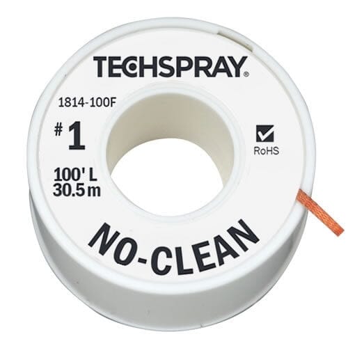 Techspray No-Clean Desoldering Braid 1814-100F, 100', #1 White, .035" (0.9mm)