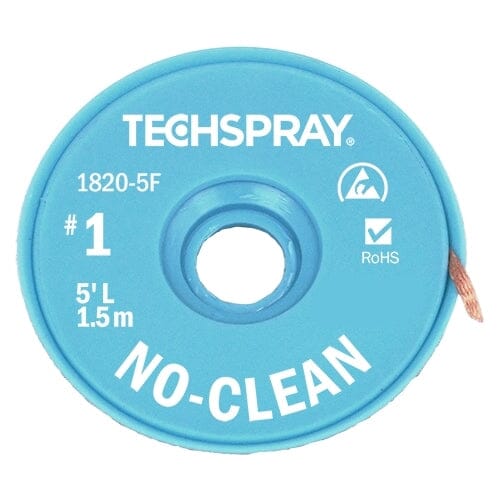 Techspray No-Clean Desoldering Braid, 5', Anti-Static, #1 White, .035" (0.9mm)