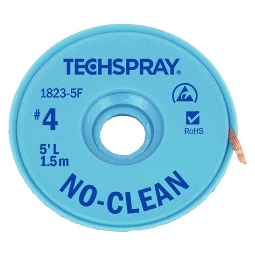 Techspray No-Clean Desoldering Braid, 5', Anti-Static, #4 Blue, .098" (2.5mm)