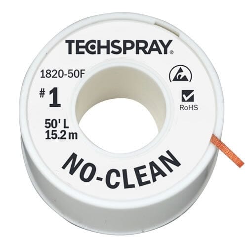 Techspray No-Clean Desoldering Braid, 50', Anti-Static, #1 White, .035" (0.9mm)