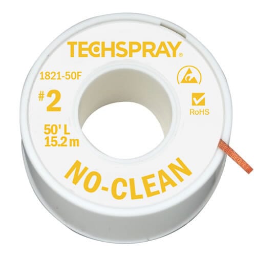 Techspray No-Clean Desoldering Braid, 50', Anti-Static, #2 Yellow, .055" (1.4mm)