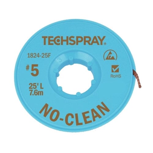 Techspray NoClean Desoldering Braid, 25', Anti-Static, #5 Brown, .130" (3.3mm)