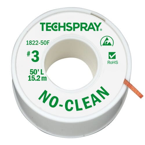 Techspray NoClean Desoldering Braid, 50', Anti-Static, #3 Green, .075" (1.9mm)