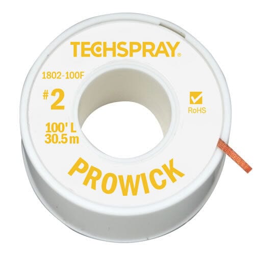 Techspray ProWick Desoldering Braid 1802-100F, 100', #2 Yellow, .055" (1.4mm)