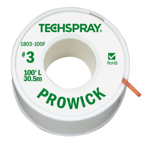 Techspray ProWick Desoldering Braid 1803-100F, 100', #3 Green, .075" (1.9mm)