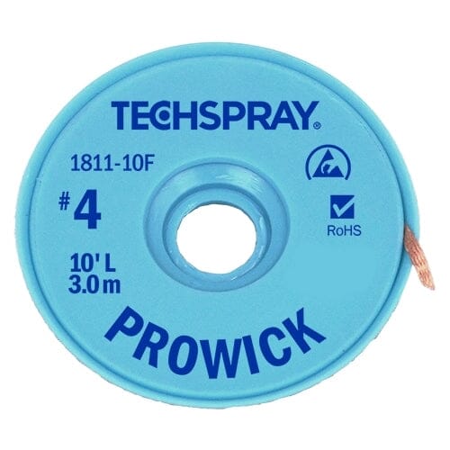 Techspray ProWick Desoldering Braid 1811-10F, 10', Anti-Static, #4 Blue, .098