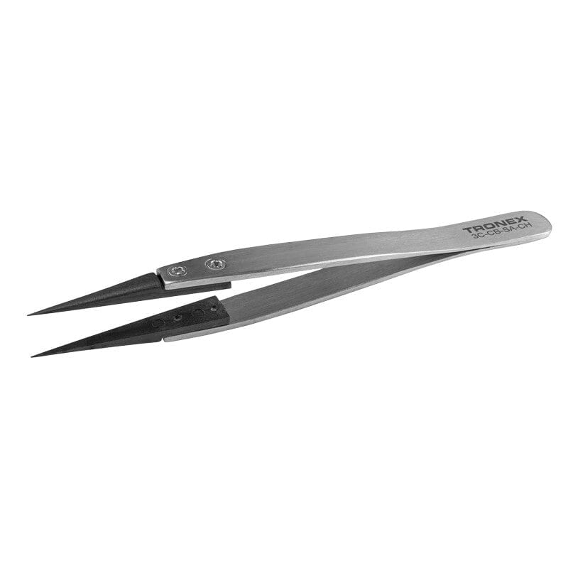 Tronex 3C-CB-SA-CH Precision SS Tweezer with Replaceable Carbon Fiber Tips, Style 3C