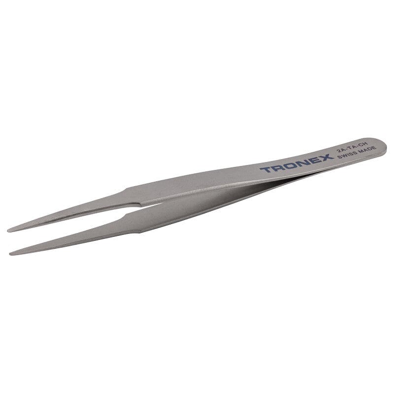 Tronex High Precision Tweezer 2A-TA-CH, Titanium, Straight Fine, Flat Rounded Tip