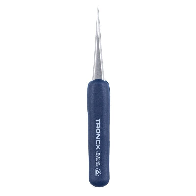 Tronex Precision Stainless Steel Tweezer 3C-SA-DR, ESD Rubber Grip, Short Body, Straight Fine Sharp Tip