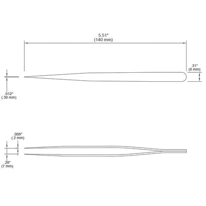 Tronex SS-SA-CH - Precision Stainless Steel Tweezers Long and Thin Tip Very Fine Style SS